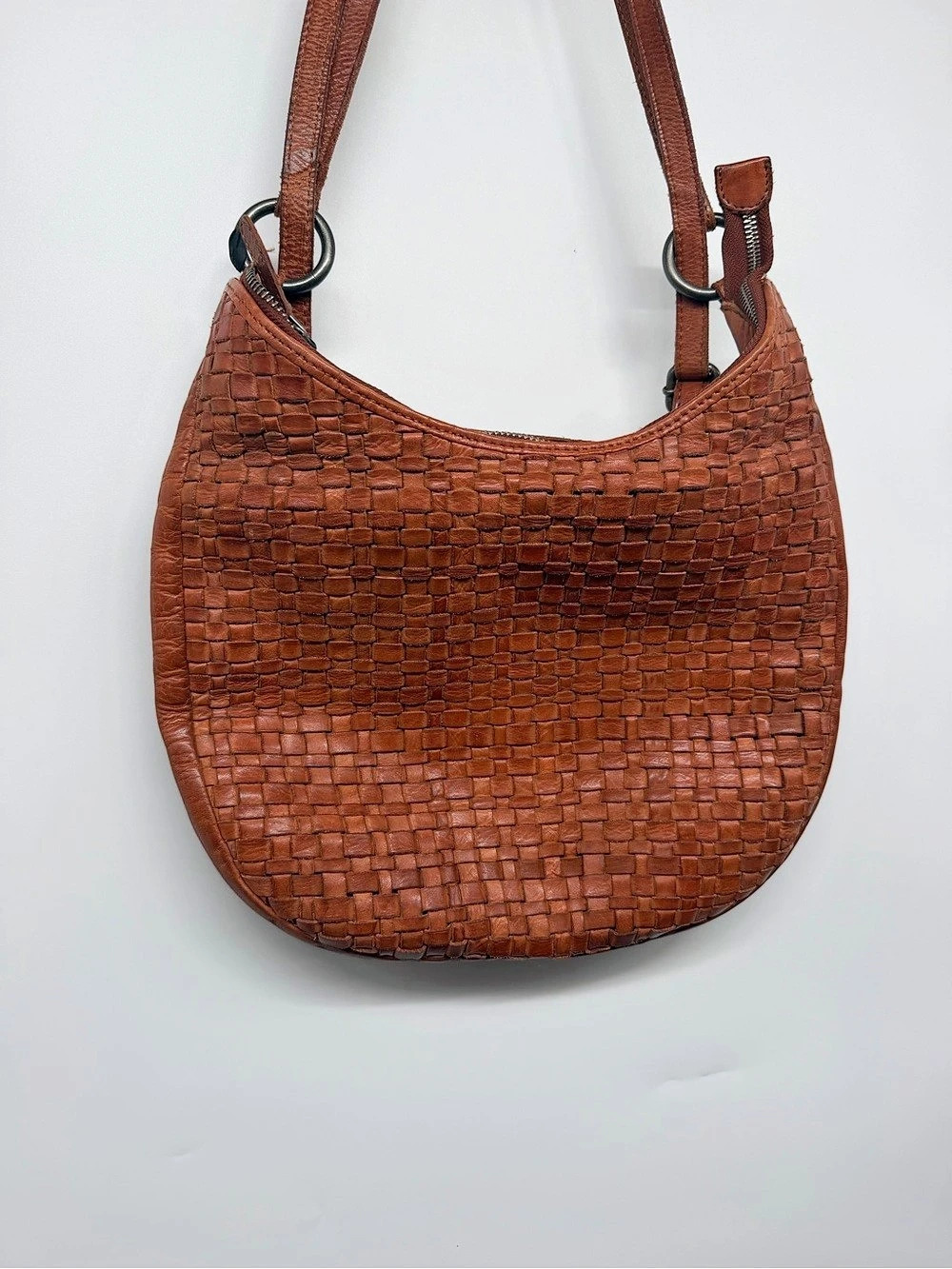 Vilenca Brown Woven Leather Hobo Shoulder Bag Boho Y2K